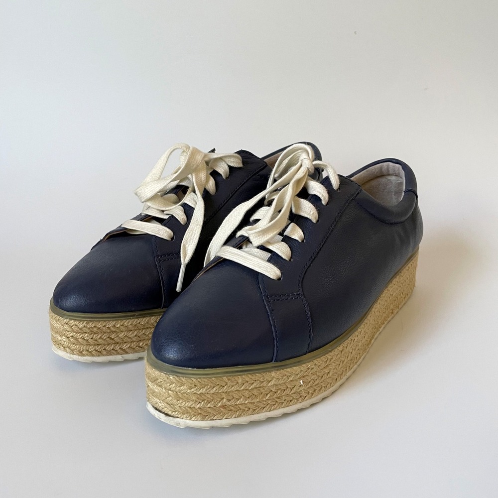 Halogen‎ Navy Leather Espadrille Platform Sneakers 7M Coastal Nautical Preppy